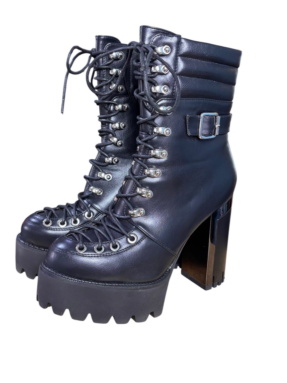 Azalea Wang Roddie Black Lace-Up Platform Booties LIKE NEW – Sz 9